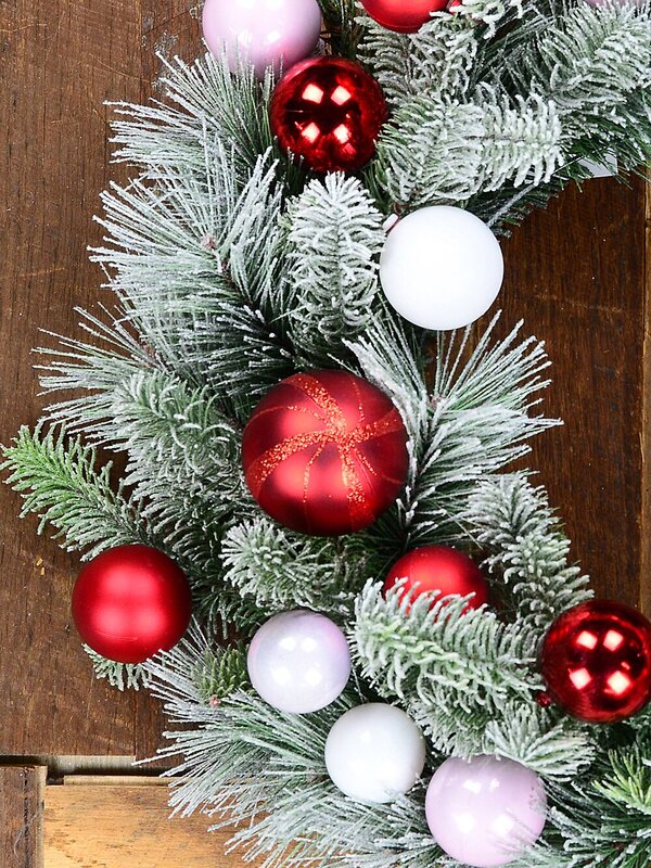 60cm Festive Frost Christmas Wreath With Red, Pink & White Winter Fir — image 3