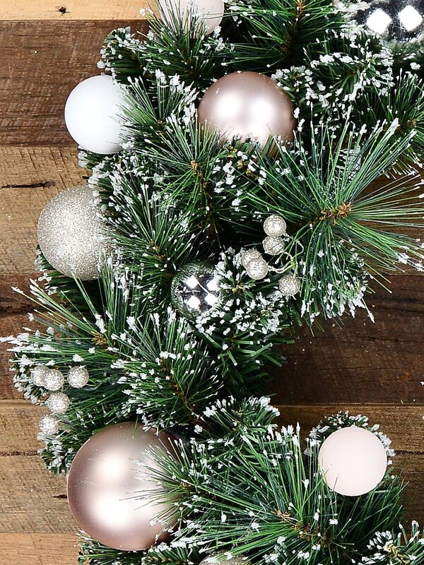 60cm Luxe Champagne & Rose Gold Christmas Wreath With White Frost Tips — image 3