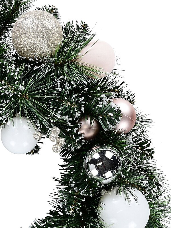 60cm Luxe Champagne & Rose Gold Christmas Wreath With White Frost Tips — image 4