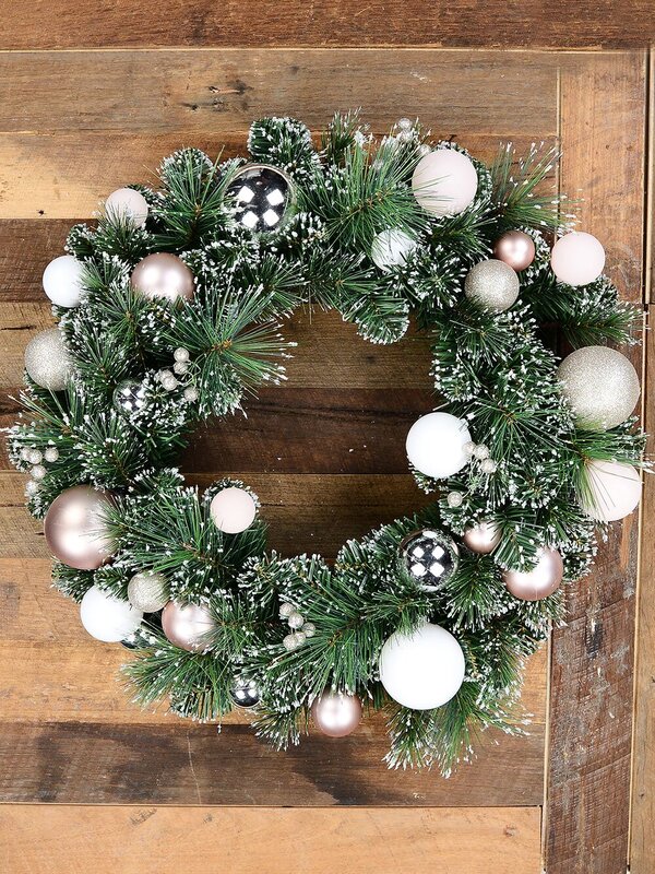 60cm Luxe Champagne & Rose Gold Christmas Wreath With White Frost Tips — image 5