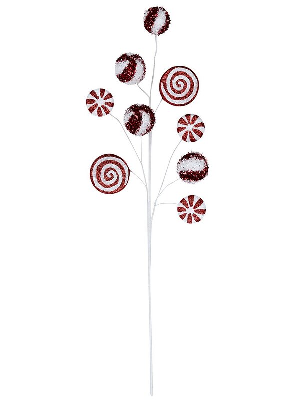 Red & White Peppermint Candy Plaque Long Christmas Stem | 61cm — image 3