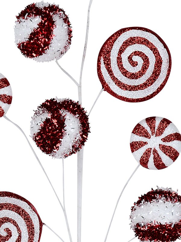 Red & White Peppermint Candy Plaque Long Christmas Stem | 61cm — image 4