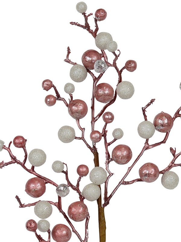 61cm Rose Gold & White Large Berries Spray Long Christmas Stem
