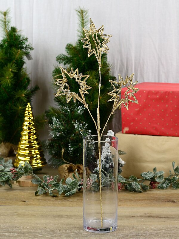 Gold 3D Wire Starburst Spray With Metallic Sequins Long Christmas Stem | 62cm — image 2