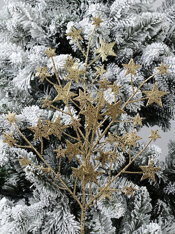 Gold Glitter & Sequin Stars Spray Long Christmas Stem | 62cm — image 2