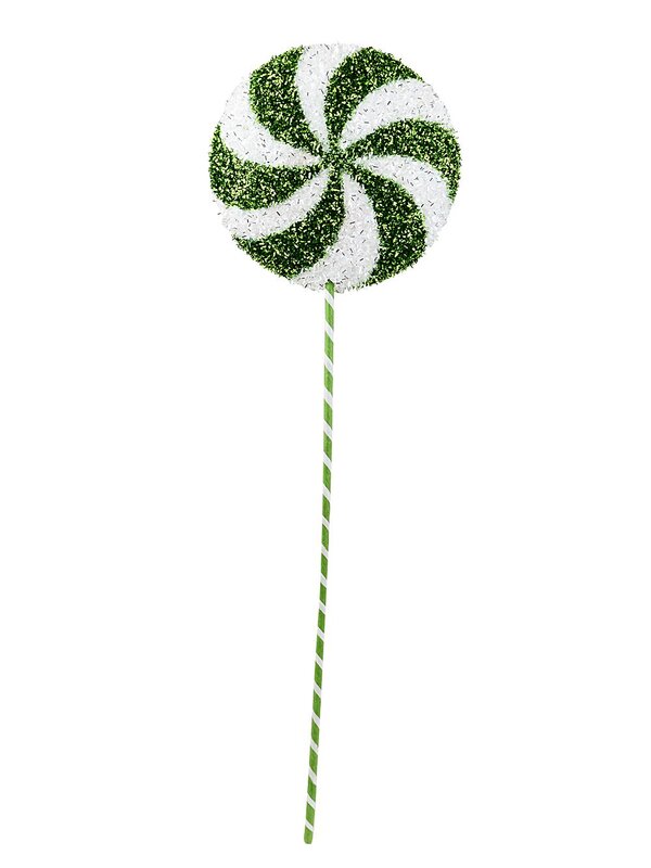 62cm Green & White Candy Swirl Tinsel Plaque Long Christmas Stem — image 4