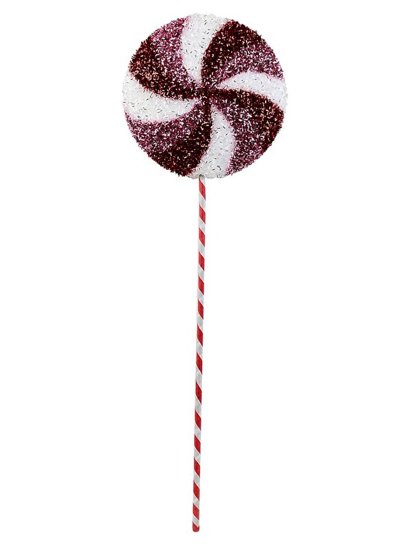 Pink Red & White Tinsel Plaque Candy Swirl Lollipop Long Christmas Stem | 62cm — image 4