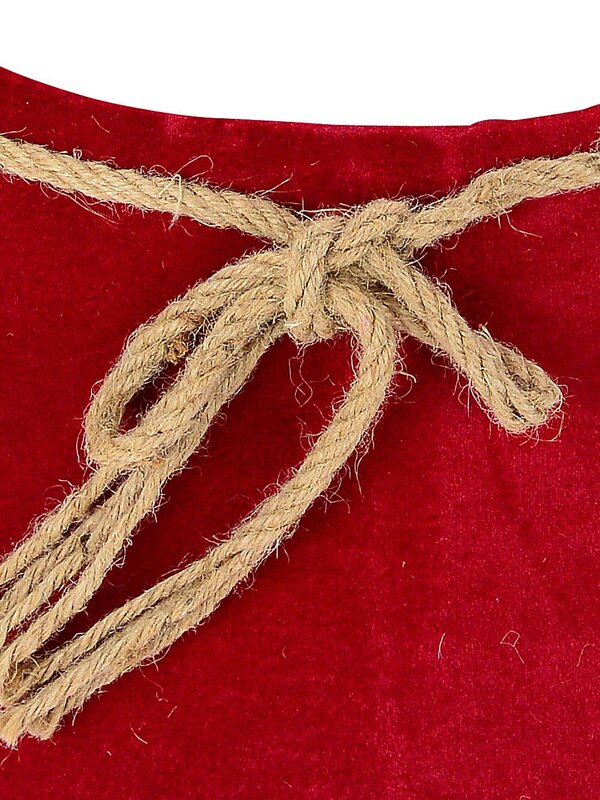 62cm Red Velvet Christmas Tree Collar With Rope Bow Knot — image 3