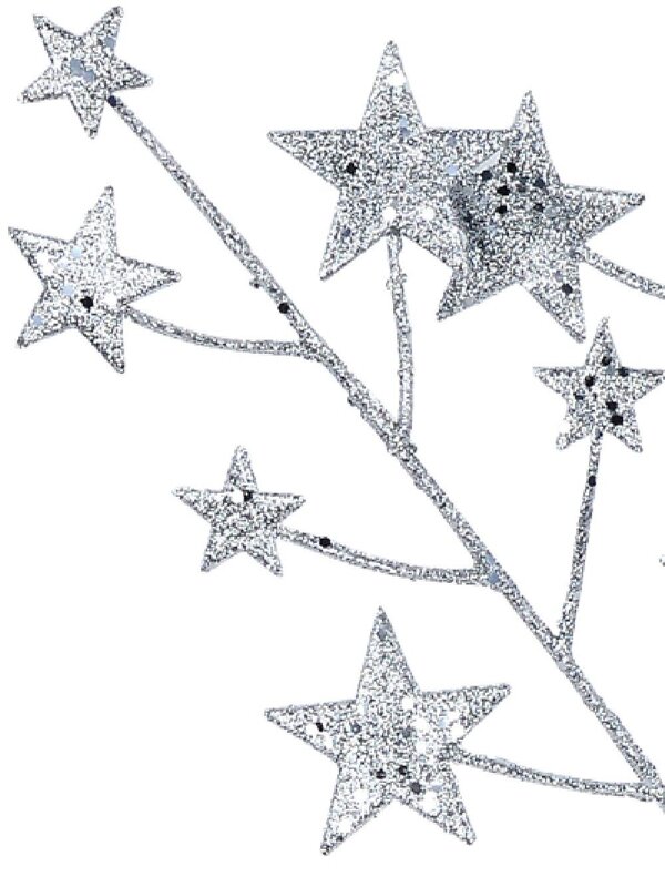 Shiny Silver Glitter & Sequin Stars Spray Long Christmas Stem | 62cm — image 4