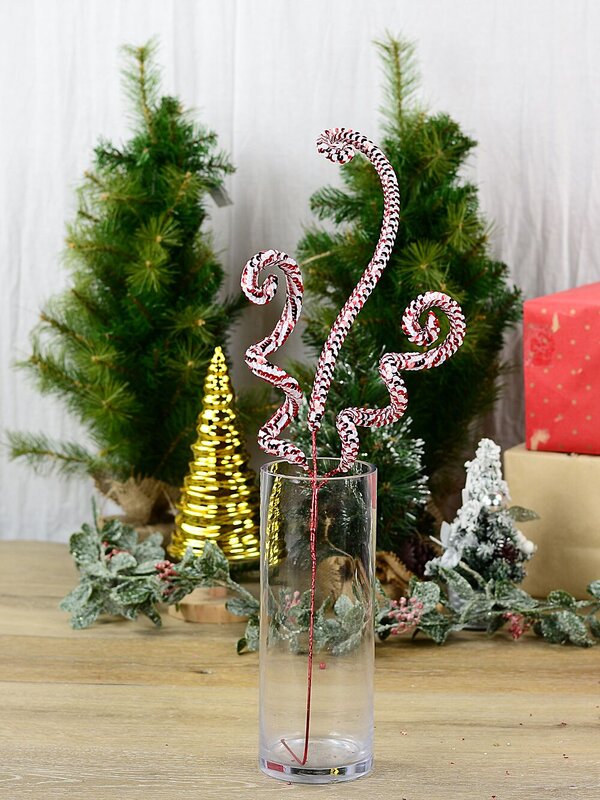 Shiny Red & White Sequin Curls & Swirls Spray Long Christmas Stem | 64cm — image 2