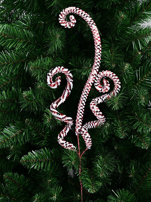 Shiny Red & White Sequin Curls & Swirls Spray Long Christmas Stem | 64cm — image 3
