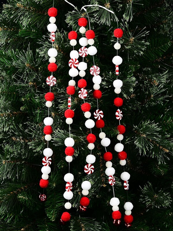 Red & White Candy Balls & Bells Weeping Willow Long Christmas Stem | 65cm — image 5