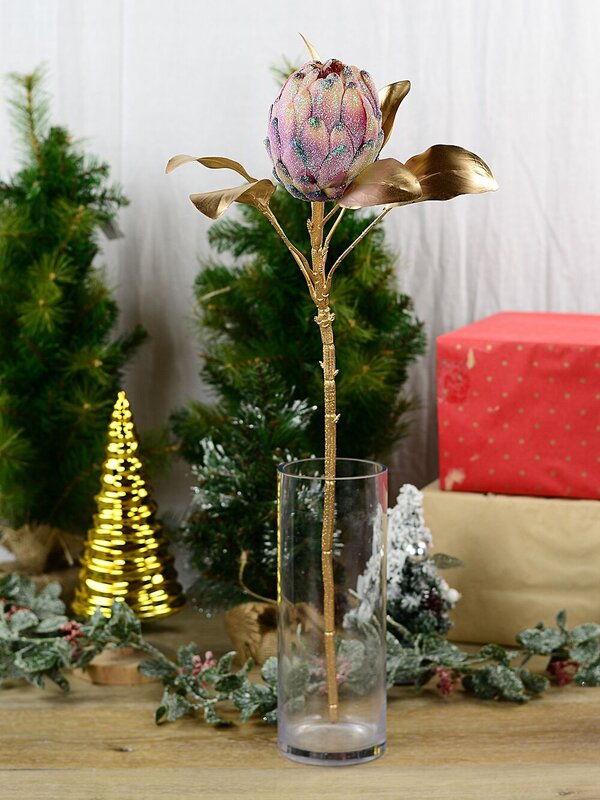 65cm Waratah-Like Protea Flower With Iridescent Glitter Long Christmas Stem — image 2