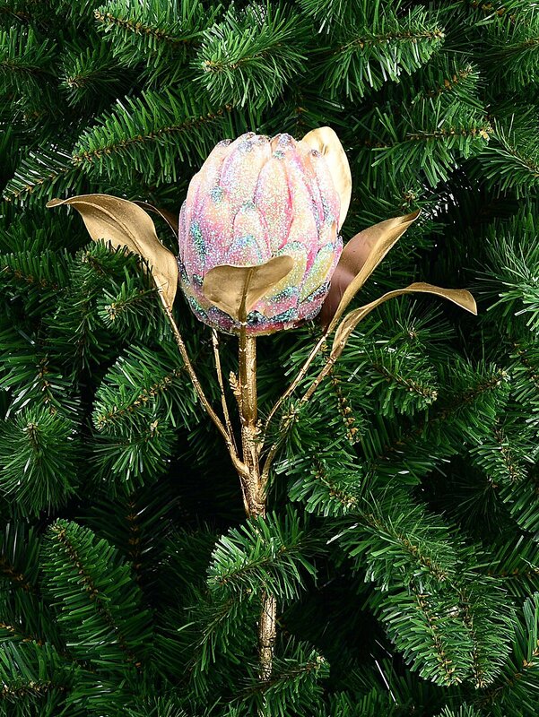 65cm Waratah-Like Protea Flower With Iridescent Glitter Long Christmas Stem — image 3
