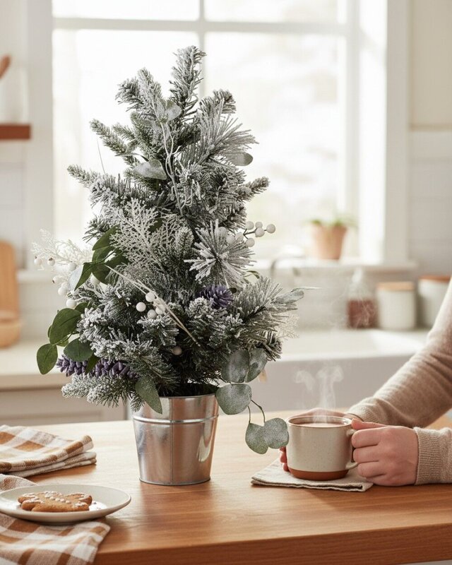 66cm Flocked Foliage Bouquet Tabletop Tree | 70 Tips & Silver Tin Pot — image 3