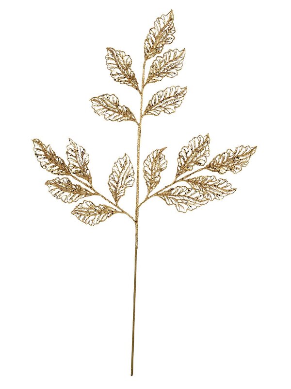 Gold Glitter Filigree Netted Vein Leaves Spray Long Christmas Stem | 66cm — image 3