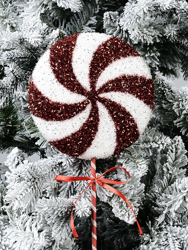 Red & White Candy Swirl Tinsel Plaque Long Christmas Stem | 66cm — image 2