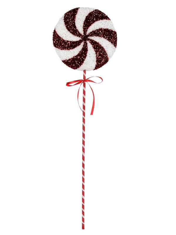 Red & White Candy Swirl Tinsel Plaque Long Christmas Stem | 66cm — image 3