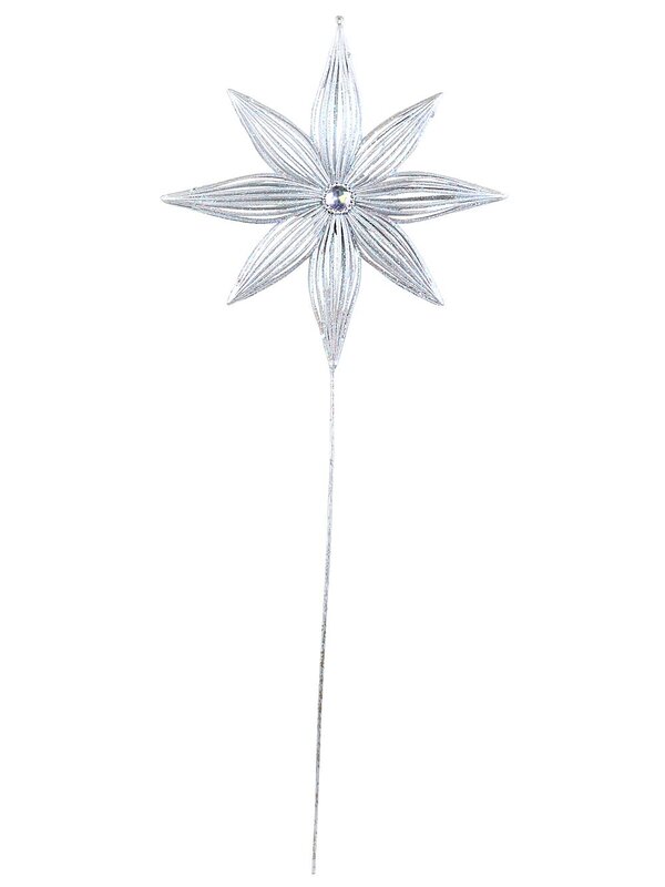 Matte Silver Wire Frame Look Christmas Star With Glitter Long Stem | 67cm — image 4