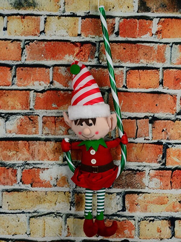 68cm Hanging Elf In Candy Cane Outdoor Nylon Christmas Decoration — image 3