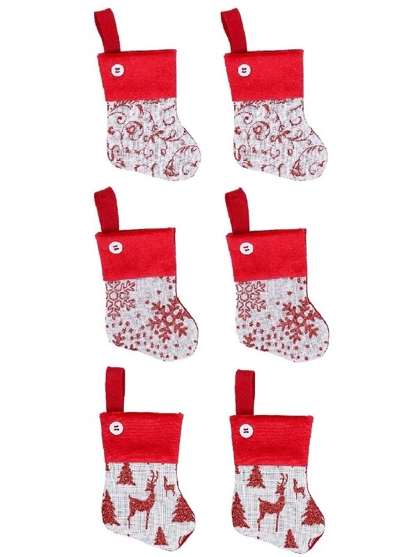 6x 15cm Mini White Mesh Stockings with Red Patterns — image 3