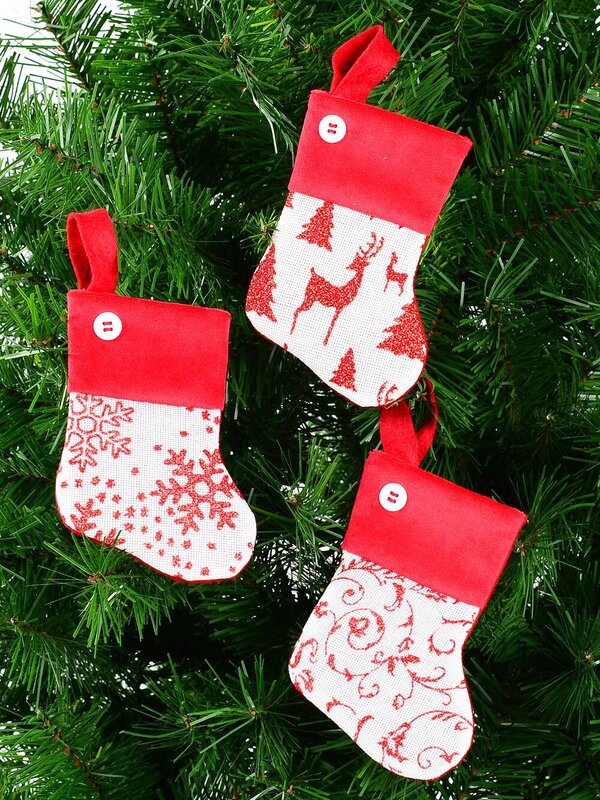 6x 15cm Mini White Mesh Stockings with Red Patterns — image 2
