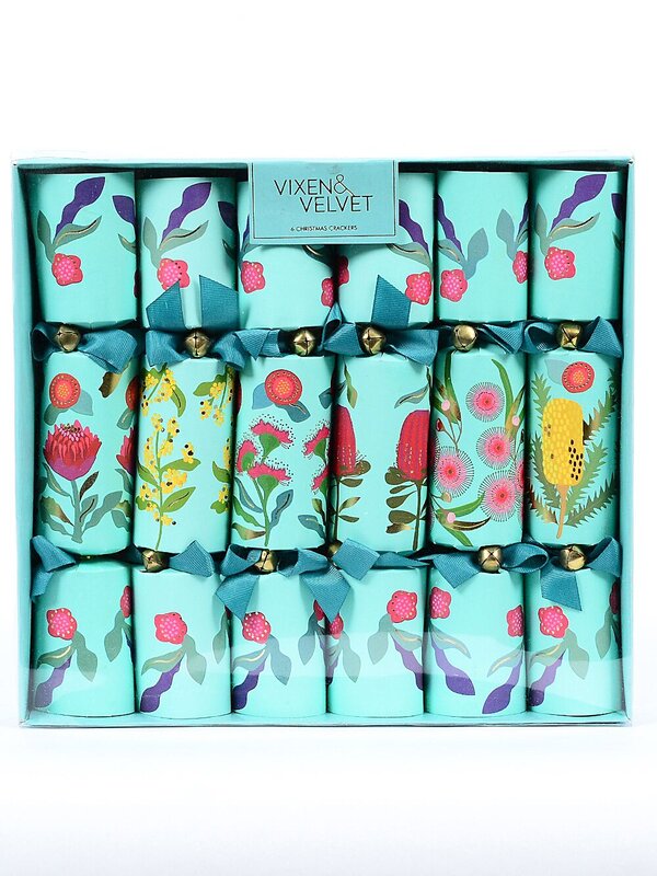 6x 29cm Native Flowers Print On Turquoise Christmas Cracker Bon Bons — image 2
