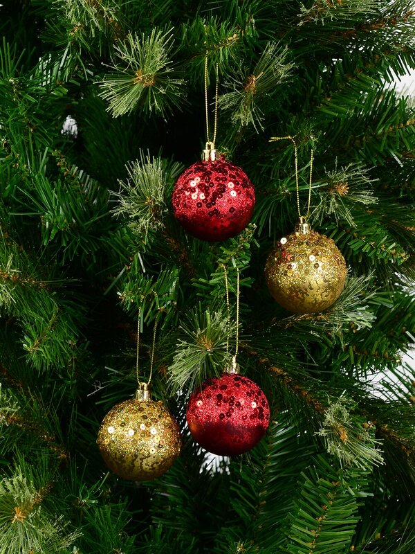 6x 60mm Red & Gold Crackle Effect Christmas Baubles With Sequins — image 5
