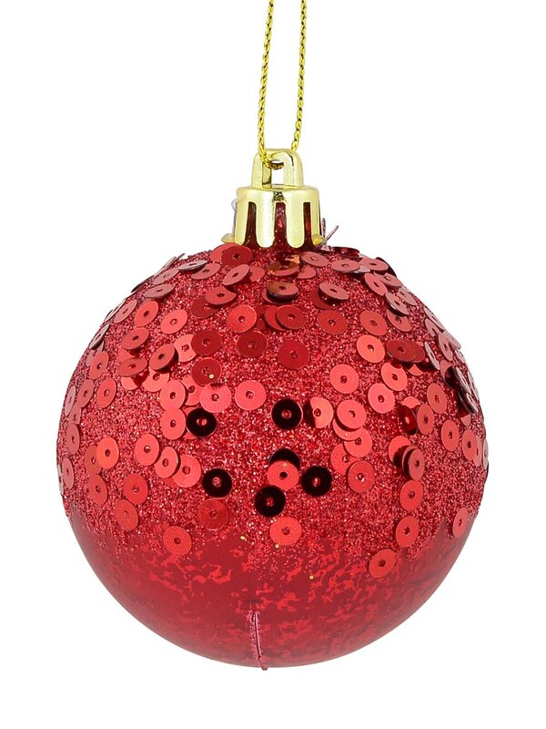 6x 60mm Red & Gold Crackle Effect Christmas Baubles With Sequins — image 3