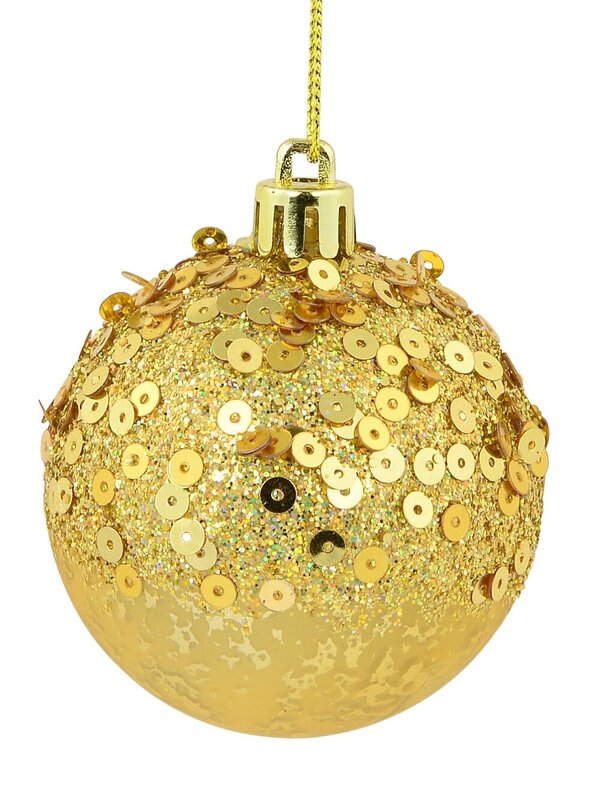 6x 60mm Red & Gold Crackle Effect Christmas Baubles With Sequins — image 4