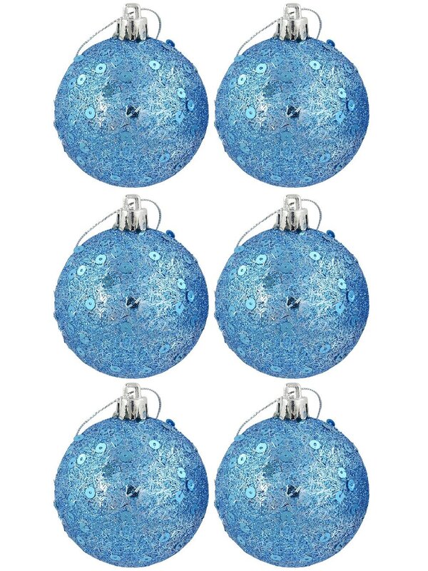 6x 60mm Turquoise Glitter & Sequin Christmas Baubles — image 2