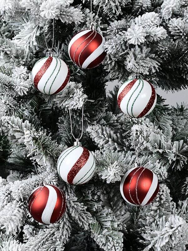 6x Dynamic Red & White Essential Candy Swirl Glitter Baubles | 60mm — image 2