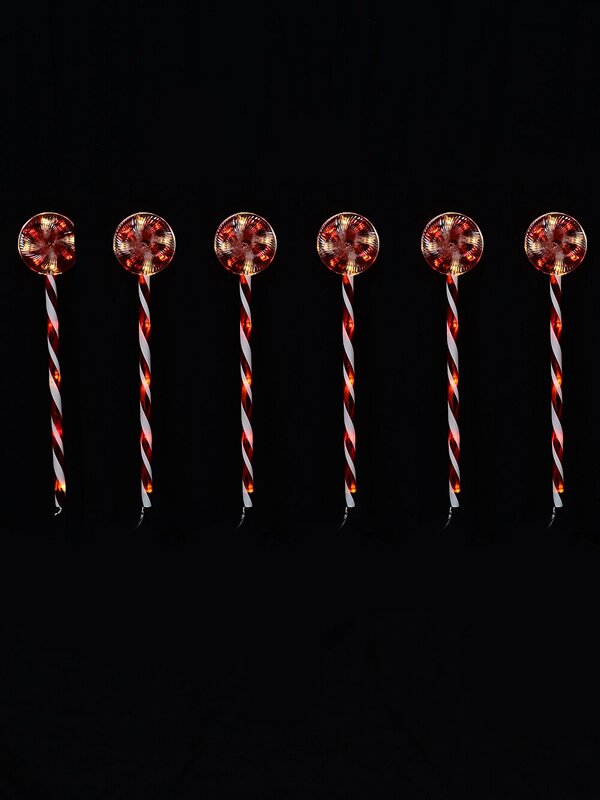 6x LED Christmas Lollipop Path Lights - Red & White Candy Swirl Stakes | 50cm — image 3