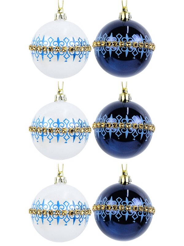 6x Opulent Blue & White Essential Fleur De Lis Diamante Baubles | 60mm — image 3