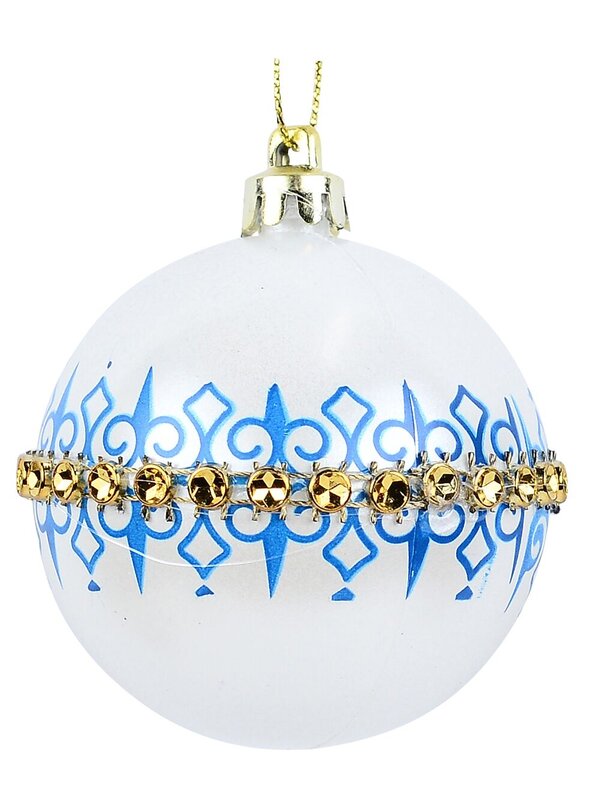 6x Opulent Blue & White Essential Fleur De Lis Diamante Baubles | 60mm — image 5