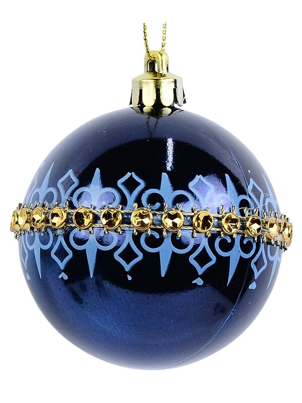 6x Opulent Blue & White Essential Fleur De Lis Diamante Baubles | 60mm — image 4
