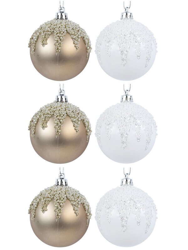 6x Opulent White & Champagne Essential Beaded Icicle Baubles | 60mm — image 3