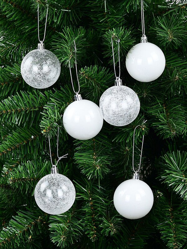 6x Radiant White & Clear Essential Gloss & Frosted Baubles | 60mm — image 2