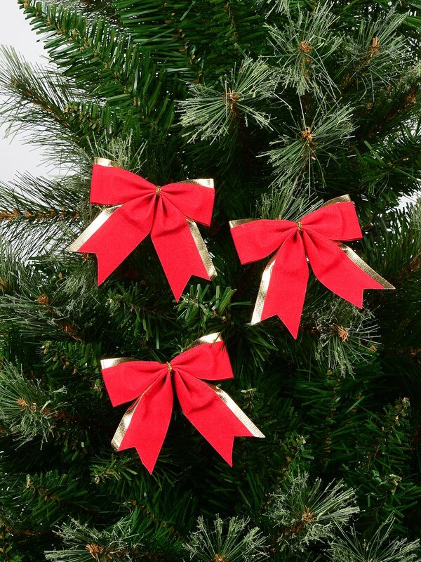 6x Red Felt Gold Trim Whimsical Essential Bow | 90mm — image 2