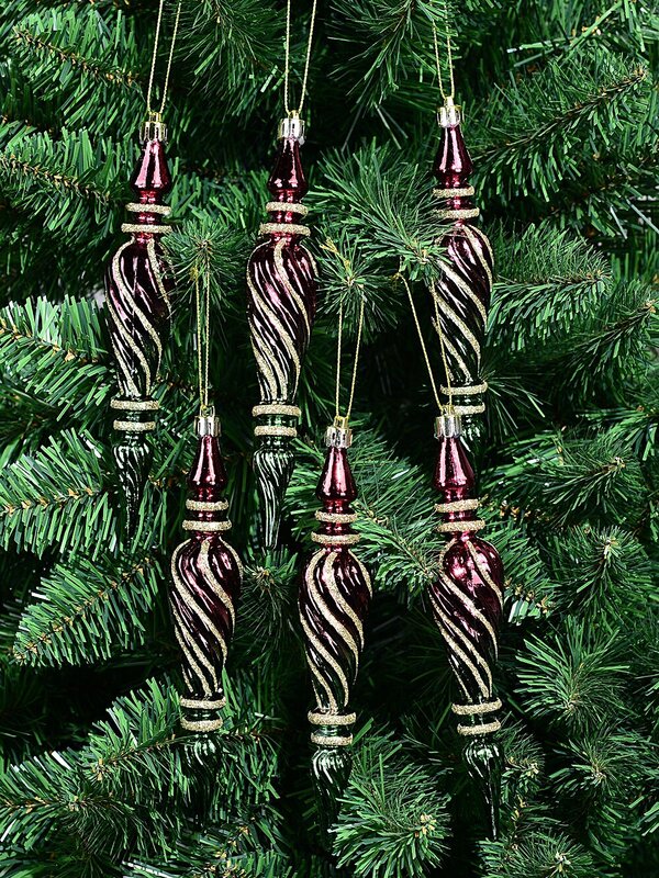 6x Red & Green Lustrous Signature Textured Icicle Finial Drop | 18cm — image 2