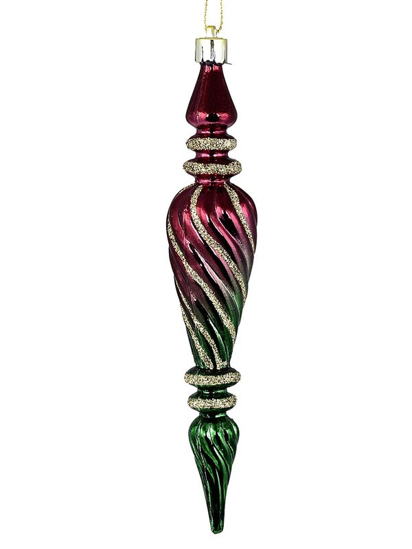 6x Red & Green Lustrous Signature Textured Icicle Finial Drop | 18cm — image 3