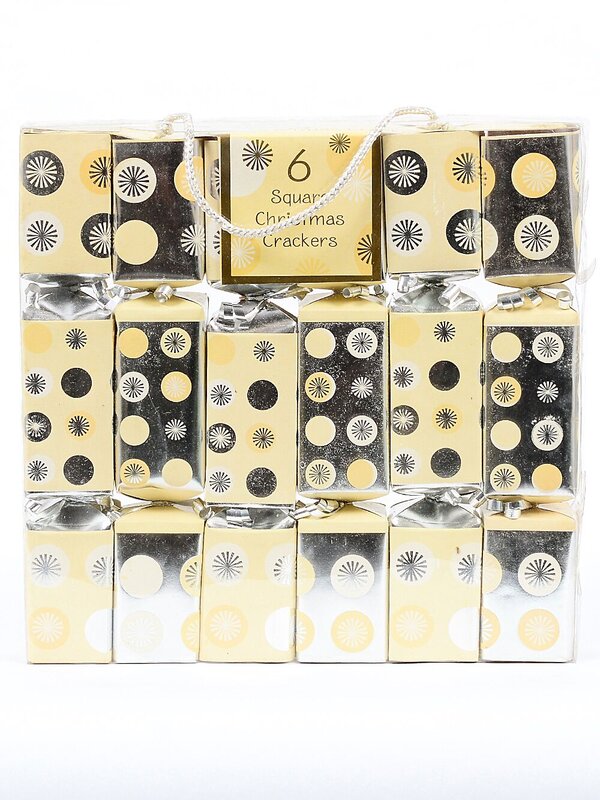 6x Retro Light Yellow & Silver Square Christmas Bon Bons (Crackers) | 29cm — image 2
