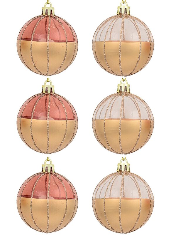 6x Timeless Gold Rose Gold & Clear Essential Glitter Striped Ball Bauble | 60mm — image 3