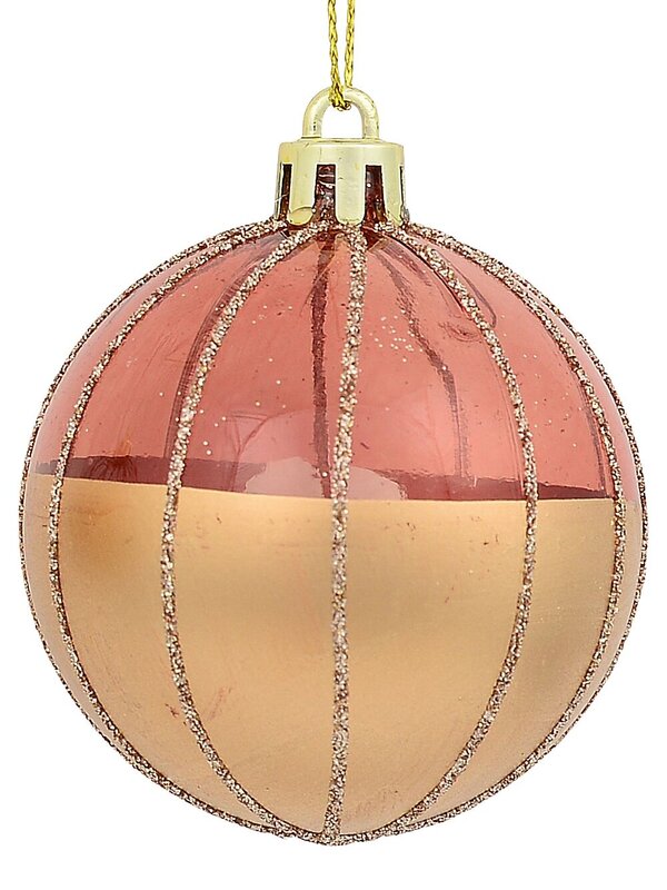 6x Timeless Gold Rose Gold & Clear Essential Glitter Striped Ball Bauble | 60mm — image 4