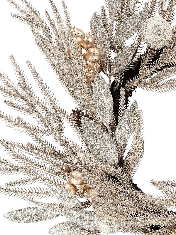70cm Rose Gold & Champagne Wreath With Mixed Foliage & Baubles — image 4