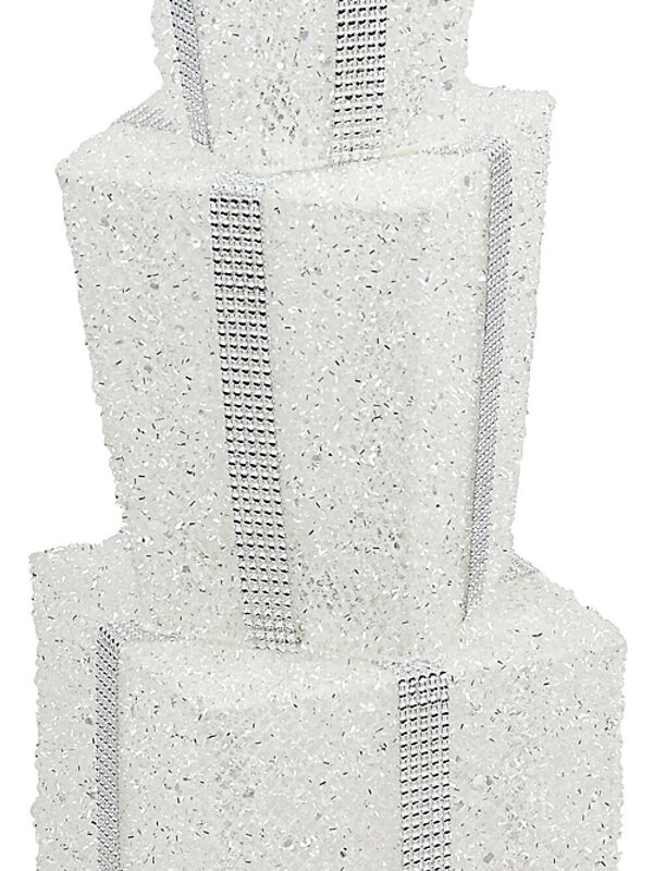 Tiered White & Silver Layered Tinsel Gift Boxes Large Display Decoration | 70cm