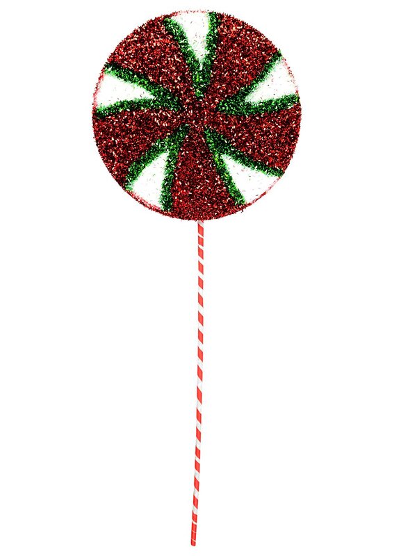 Red White & Green Peppermint Spiral Tinsel Plaque Long Christmas Stem | 71cm — image 3