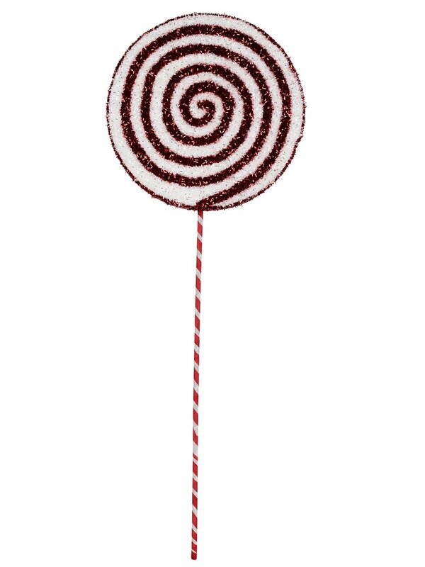 Red & White Spiral Metallic Tinsel Plaque Long Christmas Stem | 71cm — image 3