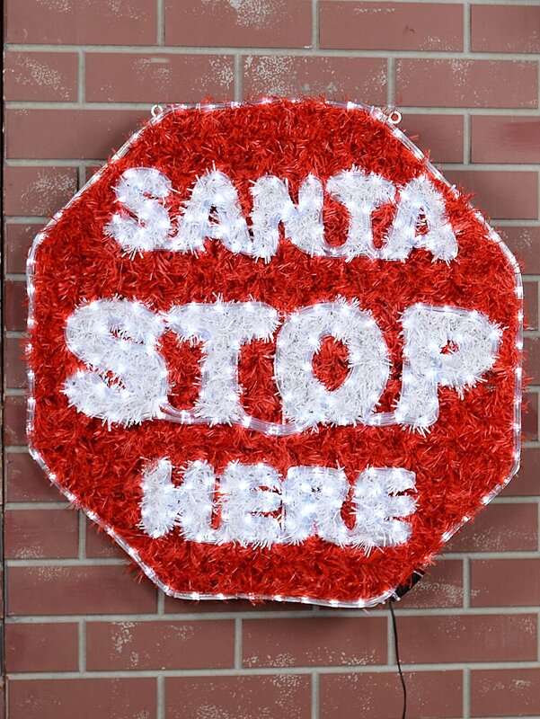76cm Dynamic Santa Stop Here Red Tinsel Outdoor LED Christmas Light Display — image 5