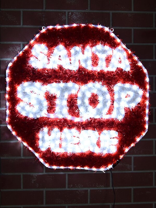 76cm Dynamic Santa Stop Here Red Tinsel Outdoor LED Christmas Light Display — image 2